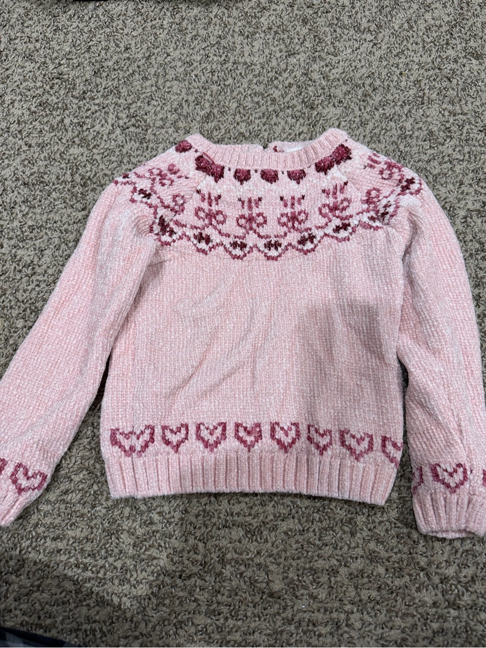 Pink Heart-Pattern Girl’s Sweater